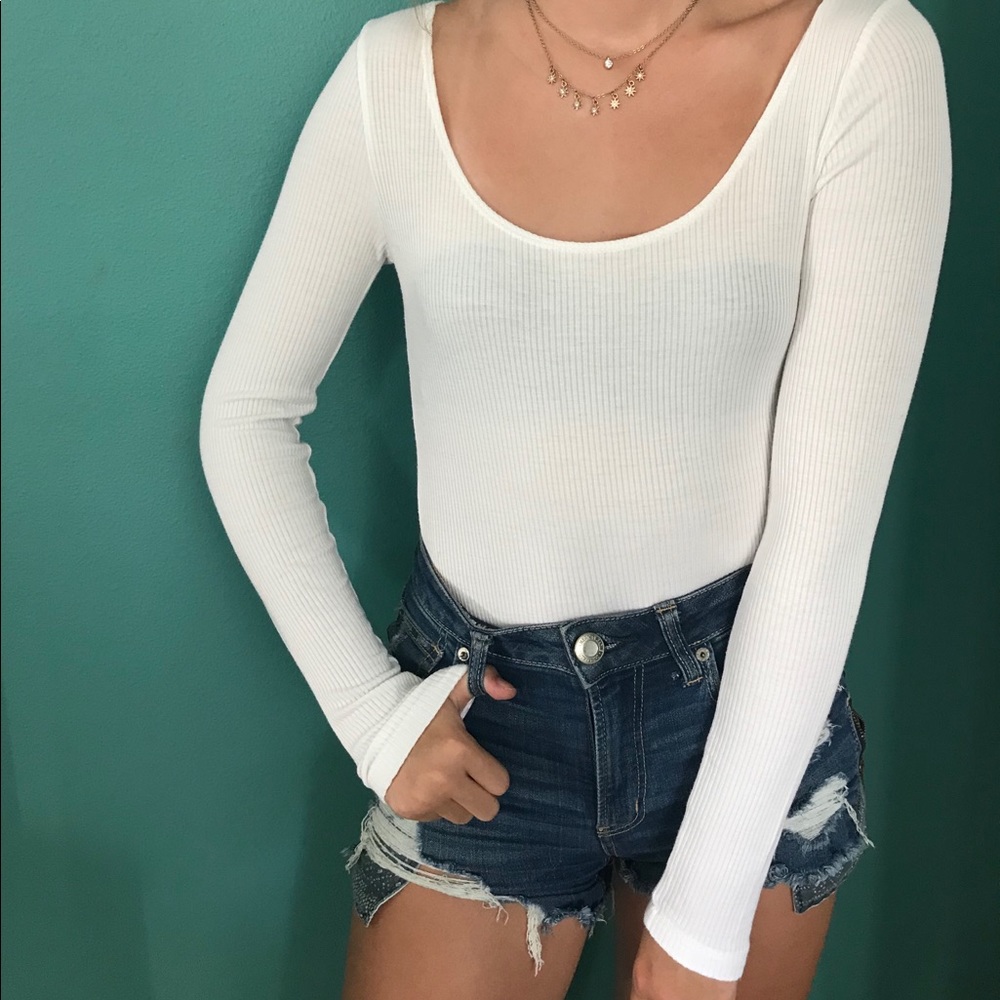 White long-sleeved Forever 21 bodysuit